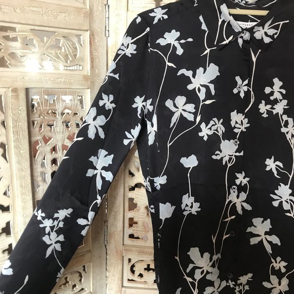 NWT Equipment Essential Navy Floral Satin Blouse XS - Picture 7 of 12
